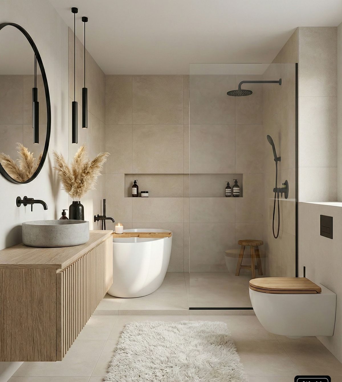 Spa style bathroom in warm tones